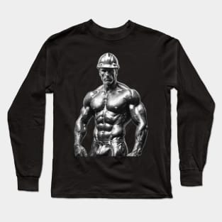 Muscular Hunk Wearing A Hard Hat Long Sleeve T-Shirt